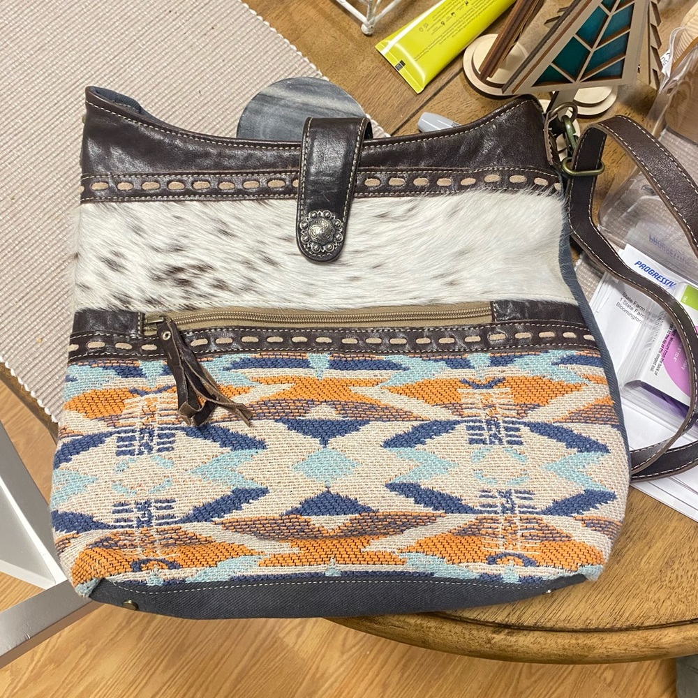Myra Bag Brown and Blue Patterned Crossbody